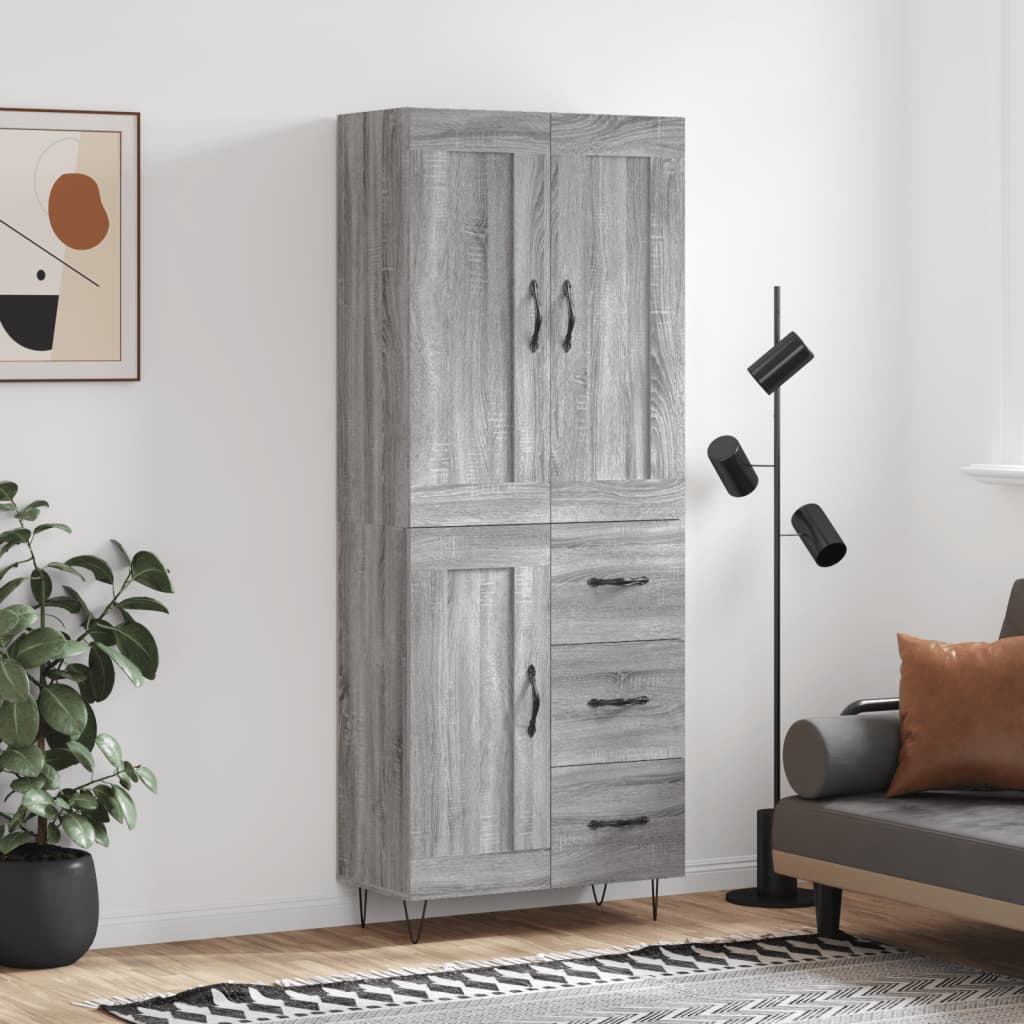 Skříň Highboard Šedá Sonoma 69,5 X 34 X 180 Cm Kompozitní Dřevo