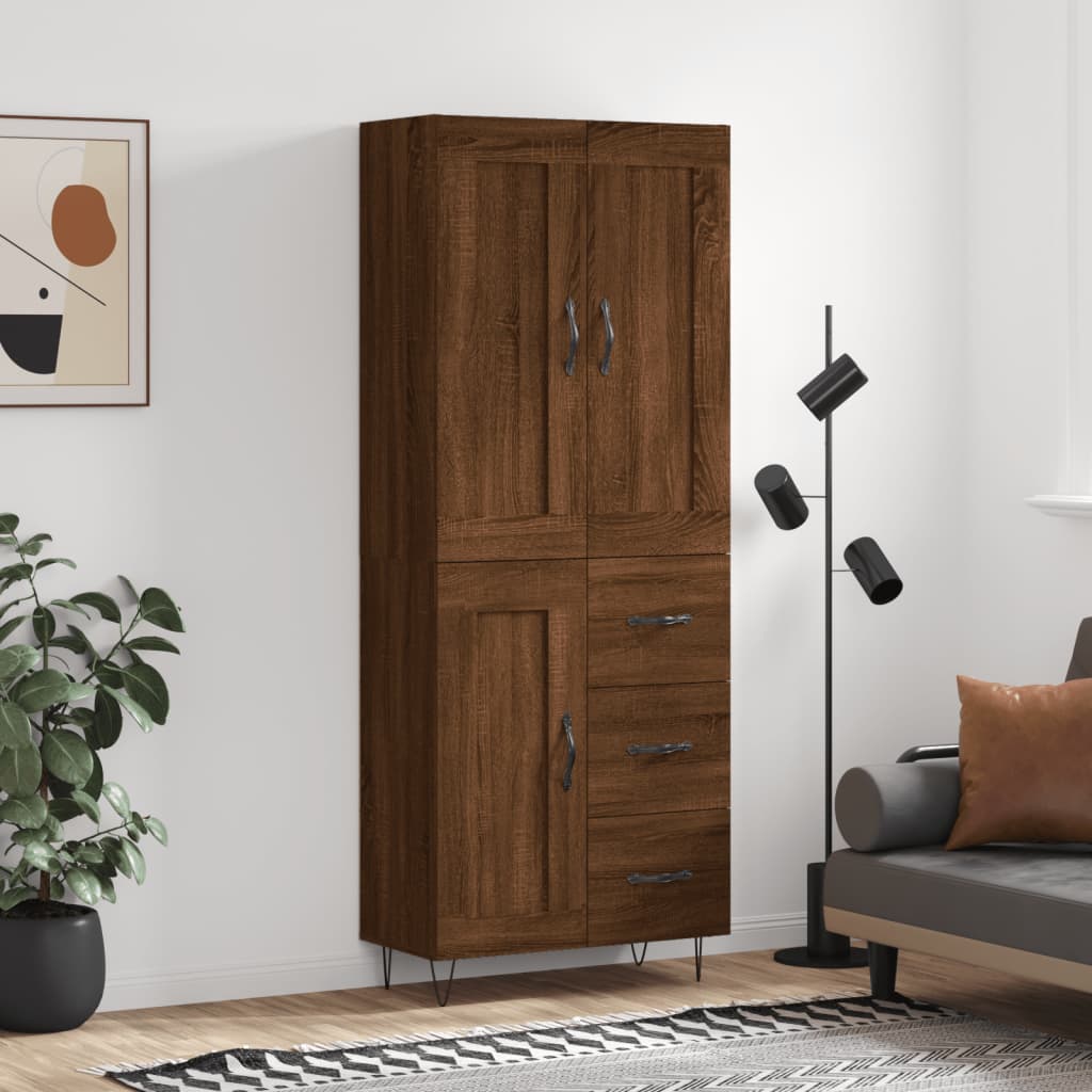 Skříň Highboard Černá 69,5 X 34 X 180 Cm Kompozitní Dřevo