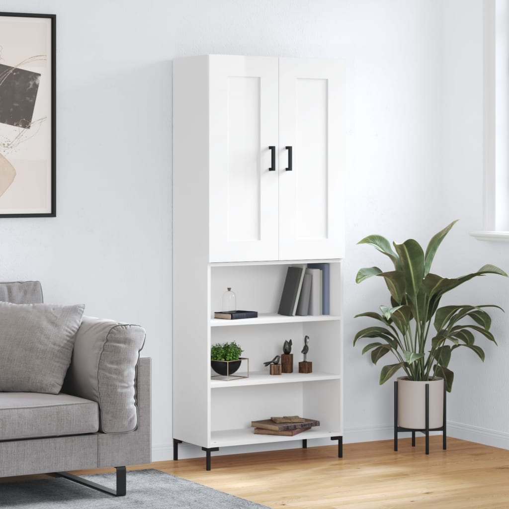Skříň Highboard Lesklá Bílá 69,5 X 34 X 180 Cm Kompozitní Dřevo