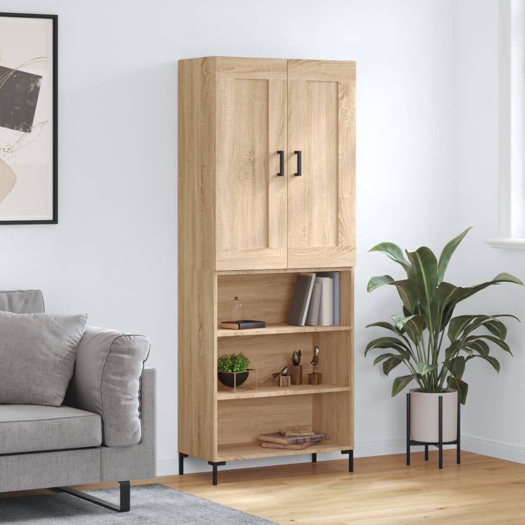 Skříň Highboard Lesklá Bílá 69,5 X 34 X 180 Cm Kompozitní Dřevo