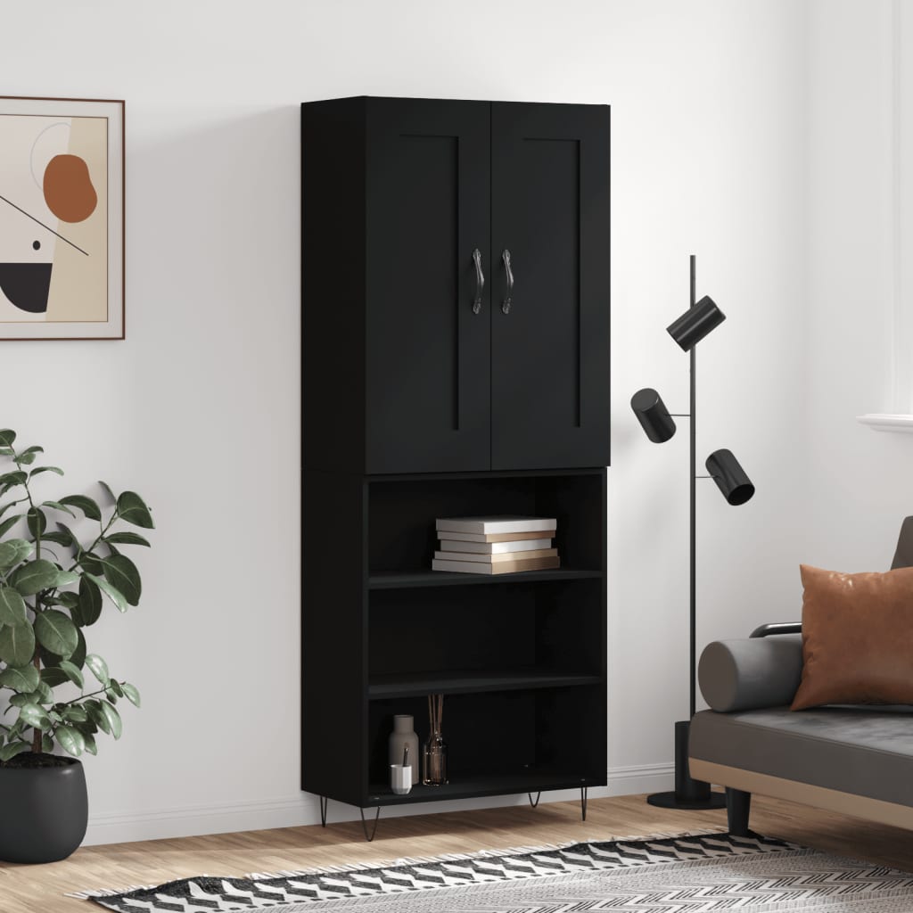 Skříň Highboard Černá 69,5 X 34 X 180 Cm Kompozitní Dřevo