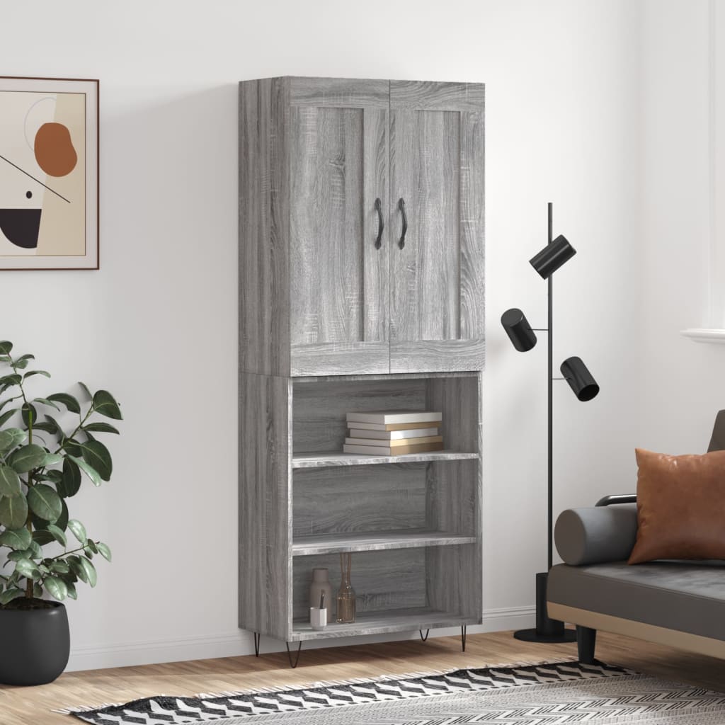 Skříň Highboard Černá 69,5 X 34 X 180 Cm Kompozitní Dřevo