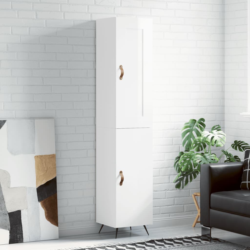 Skříň Highboard Bílá S Vysokým Leskem 34,5X34X180 Cm Kompozit