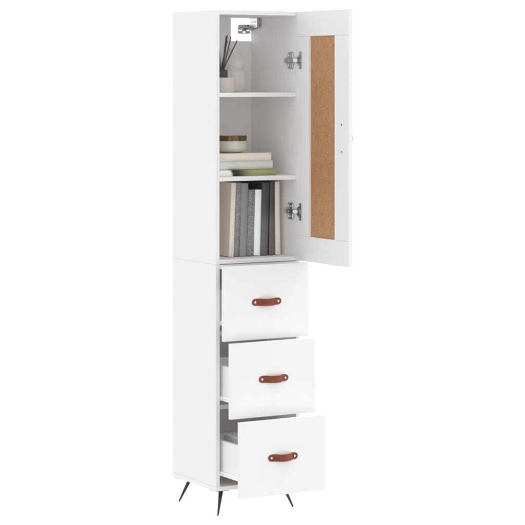 Skříň Highboard Bílá 34,5 X 34 X 180 Cm Kompozitní Dřevo