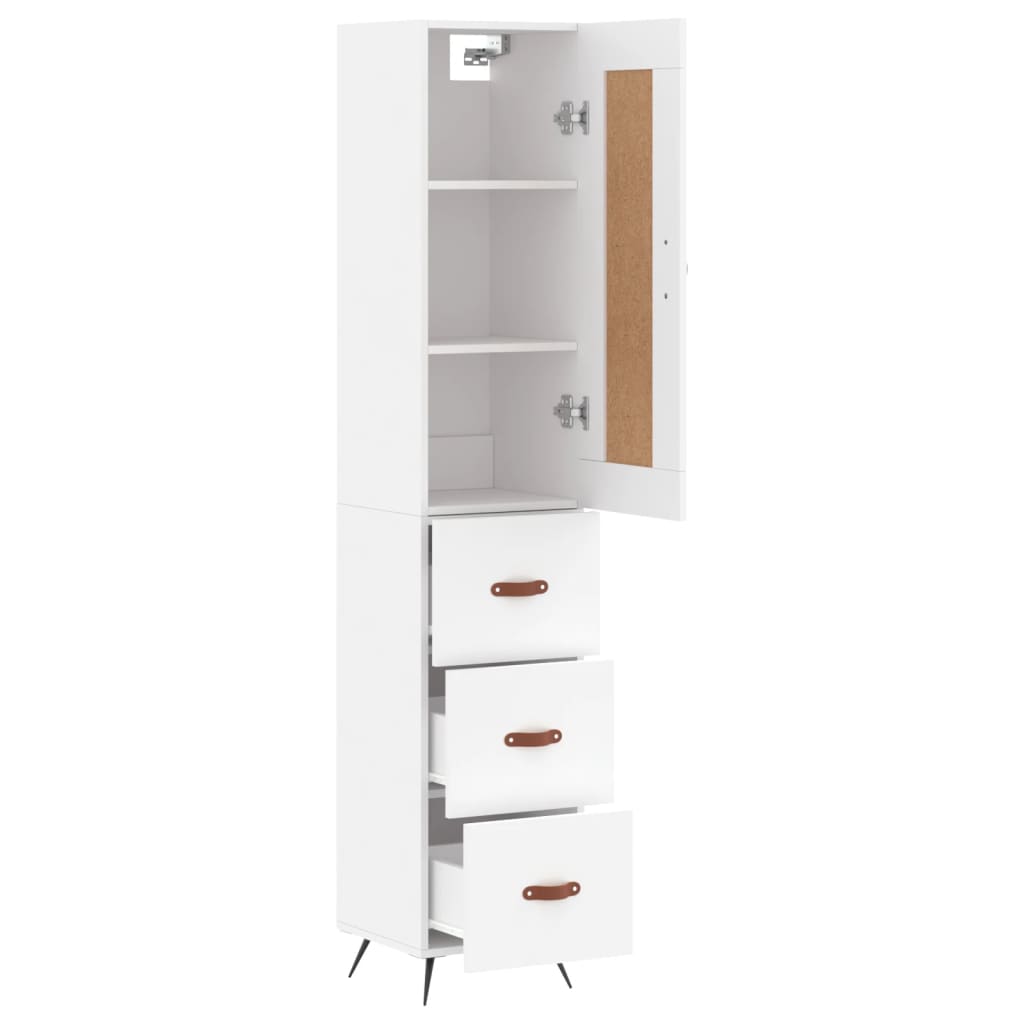 Skříň Highboard Bílá 34,5 X 34 X 180 Cm Kompozitní Dřevo