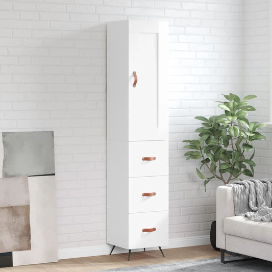 Skříň Highboard Bílá S Vysokým Leskem 34,5X34X180 Cm Kompozit