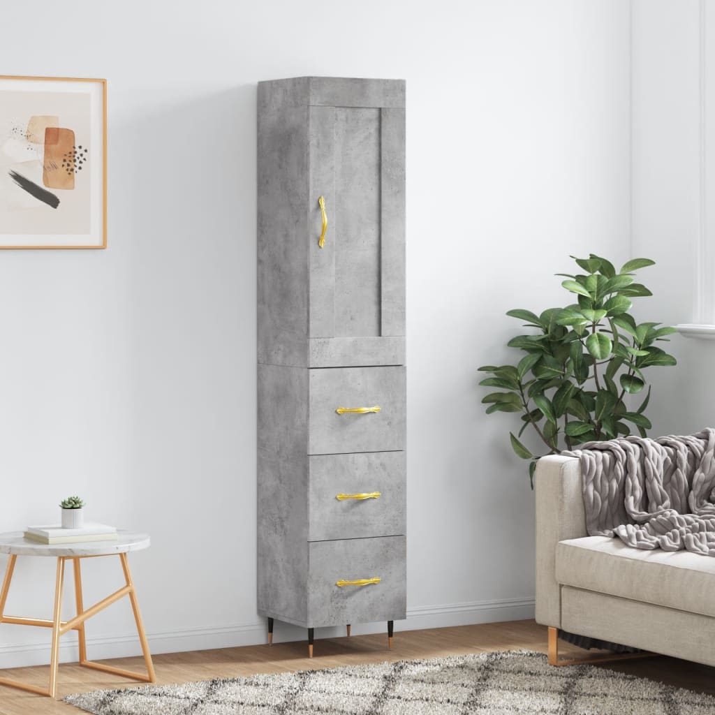 Skříň Highboard Betonově Šedá 34,5X34X180 Cm Kompozitní Dřevo