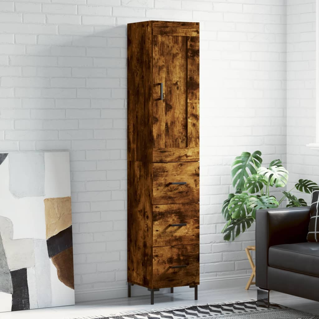 Skříň Highboard Kouřový Dub 34,5 X 34 X 180 Cm Kompozitní Dřevo