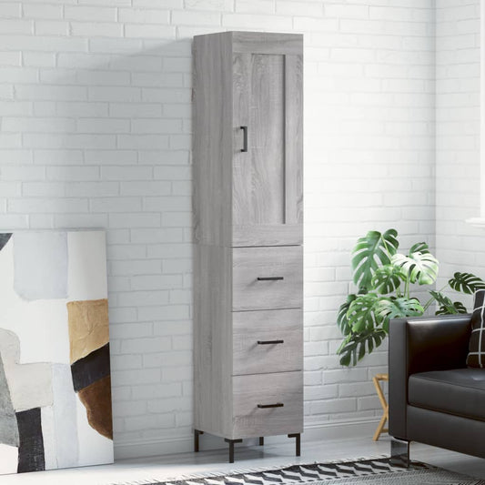 Skříň Highboard Šedá Sonoma 34,5 X 34 X 180 Cm Kompozitní Dřevo