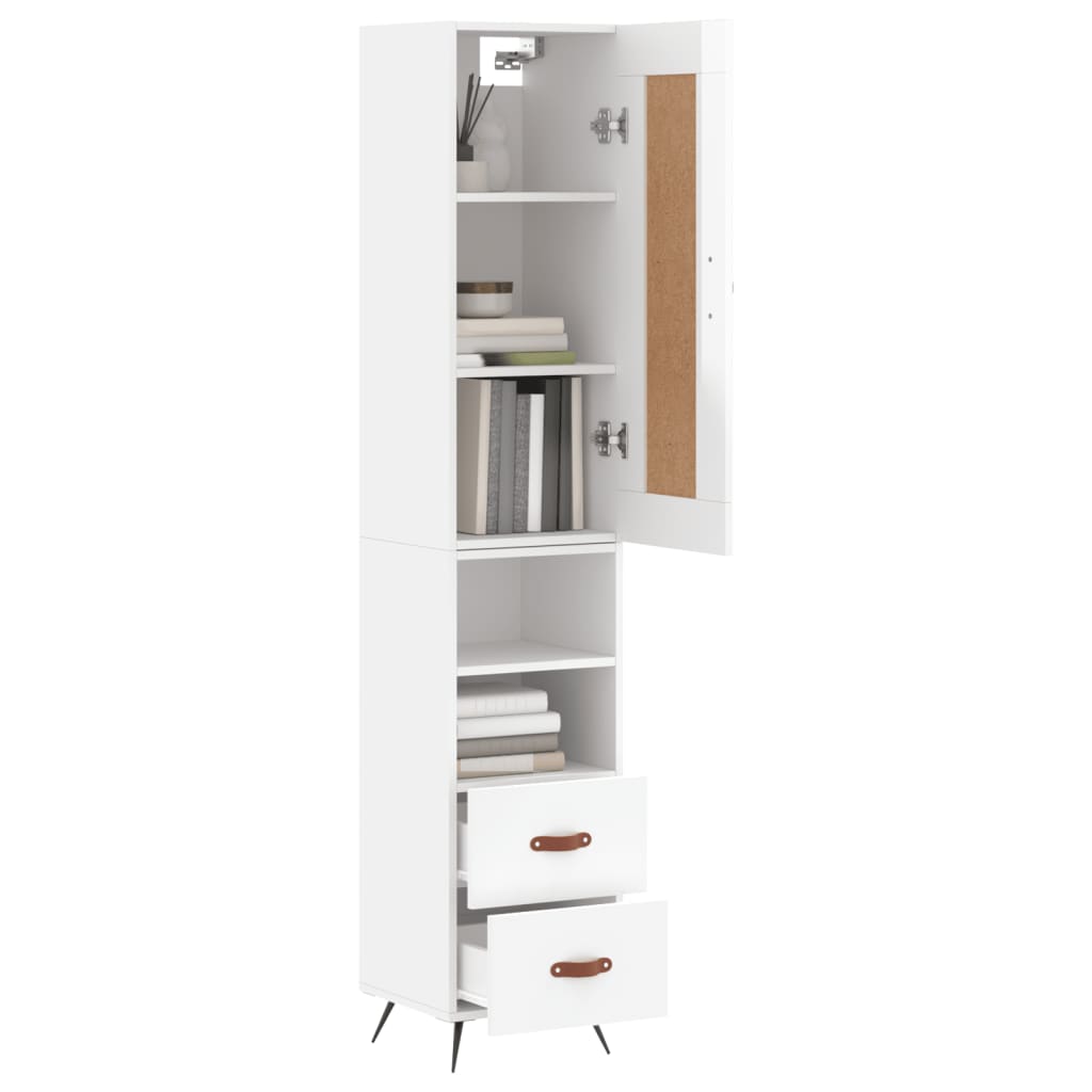 Skříň Highboard Bílá S Vysokým Leskem 34,5X34X180 Cm Kompozit