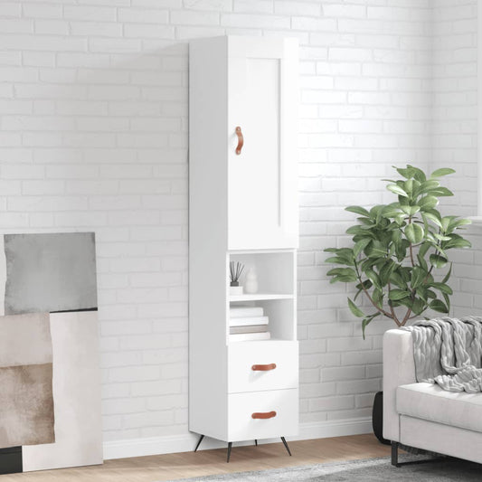 Skříň Highboard Bílá S Vysokým Leskem 34,5X34X180 Cm Kompozit