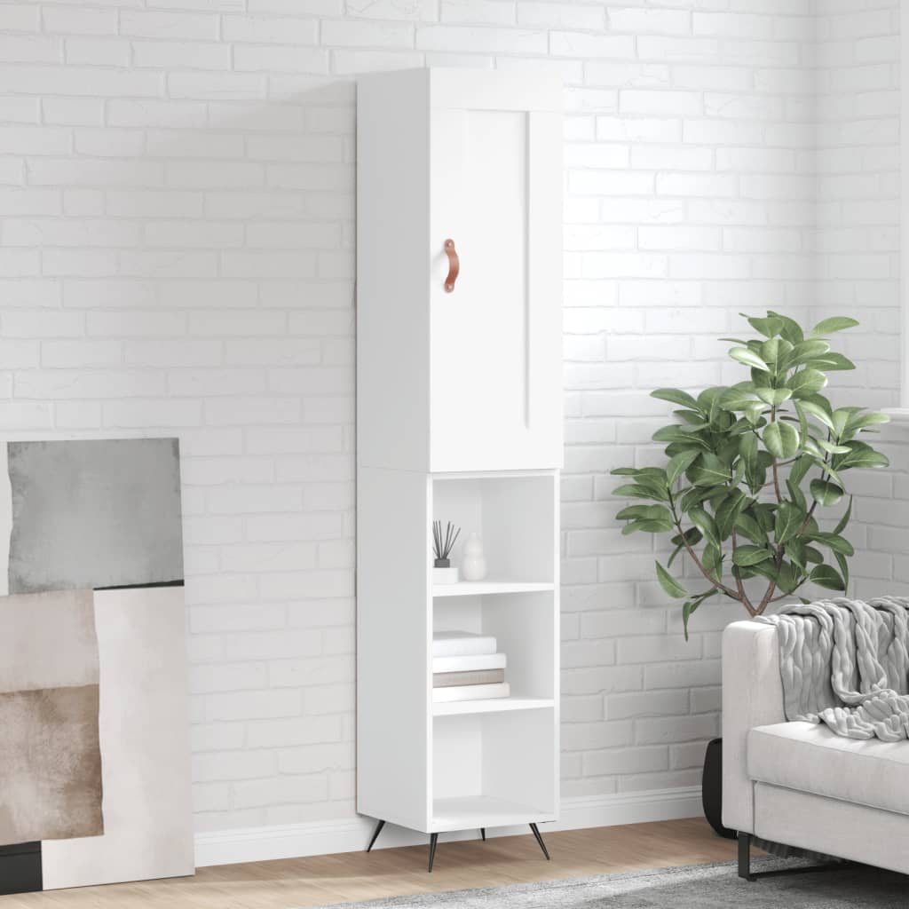Skříň Highboard Bílá 34,5 X 34 X 180 Cm Kompozitní Dřevo