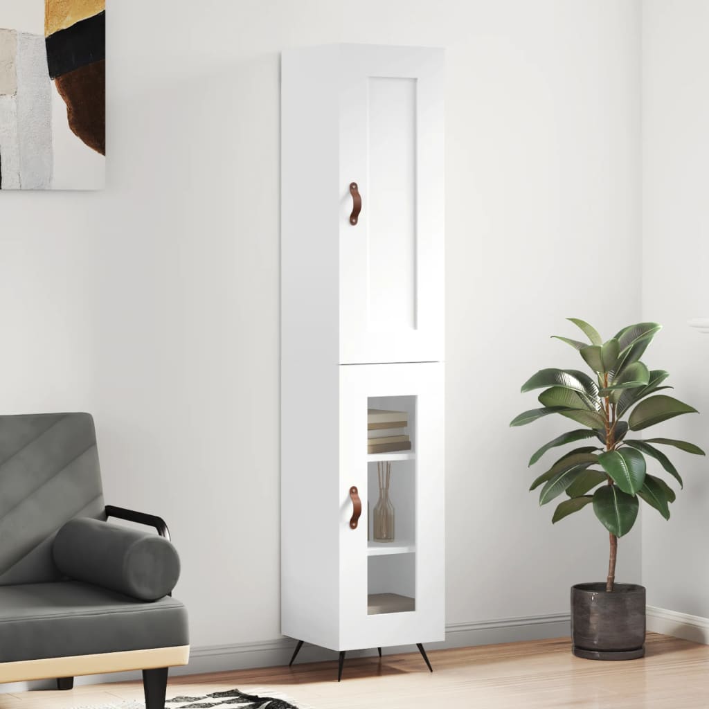 Skříň Highboard Bílá 34,5 X 34 X 180 Cm Kompozitní Dřevo