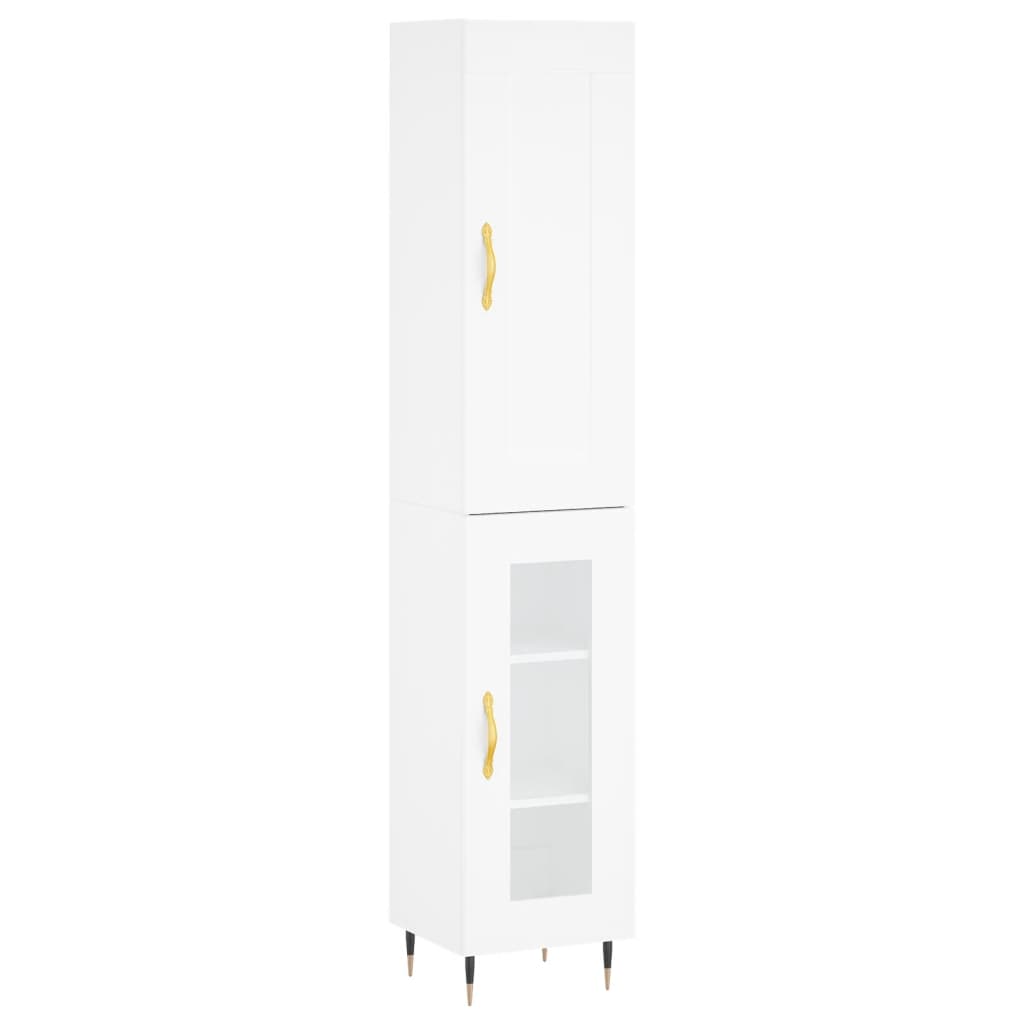 Skříň Highboard Bílá 34,5 X 34 X 180 Cm Kompozitní Dřevo