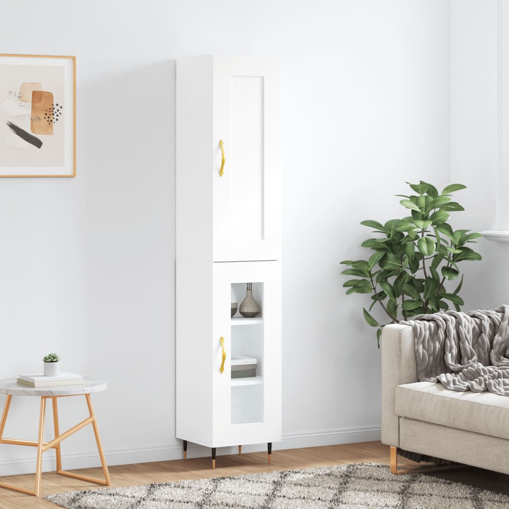 Skříň Highboard Bílá 34,5 X 34 X 180 Cm Kompozitní Dřevo