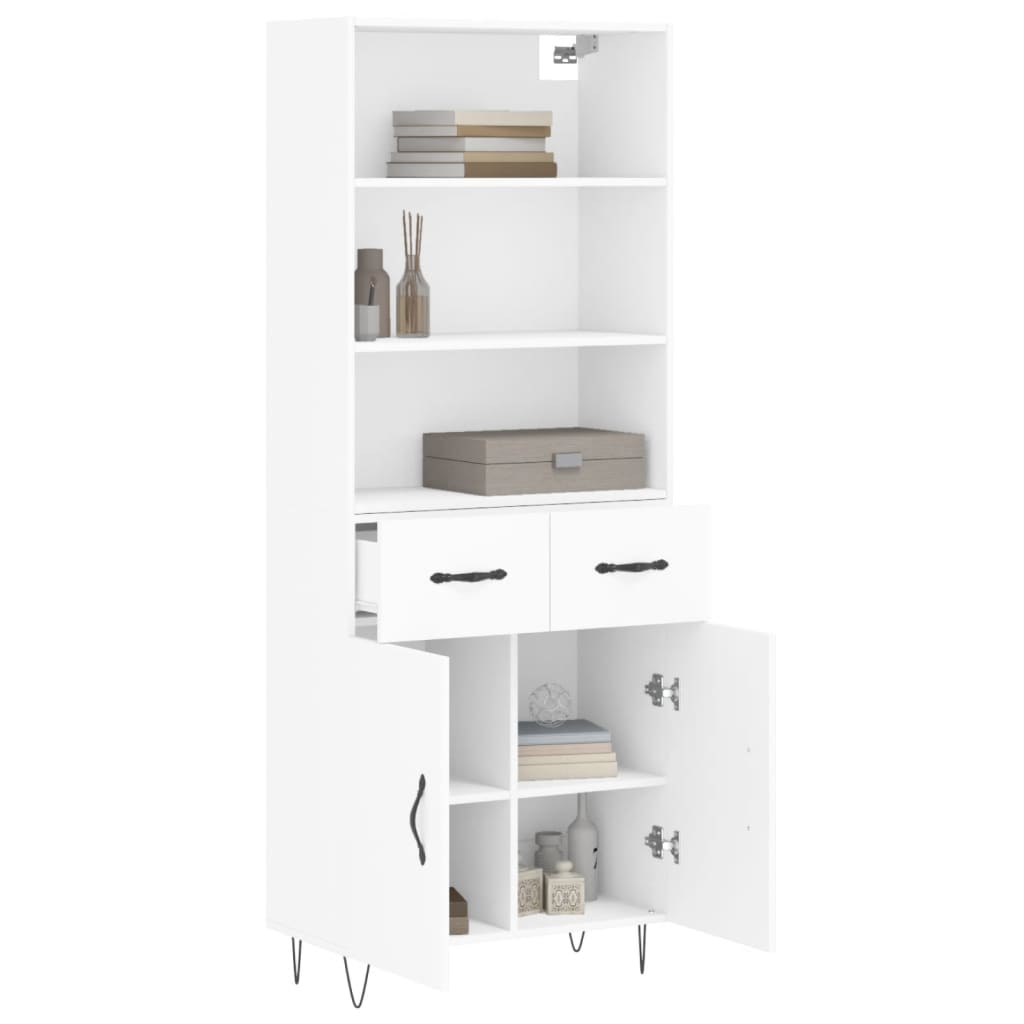 Skříň Highboard Bílá 69,5 X 34 X 180 Cm Kompozitní Dřevo