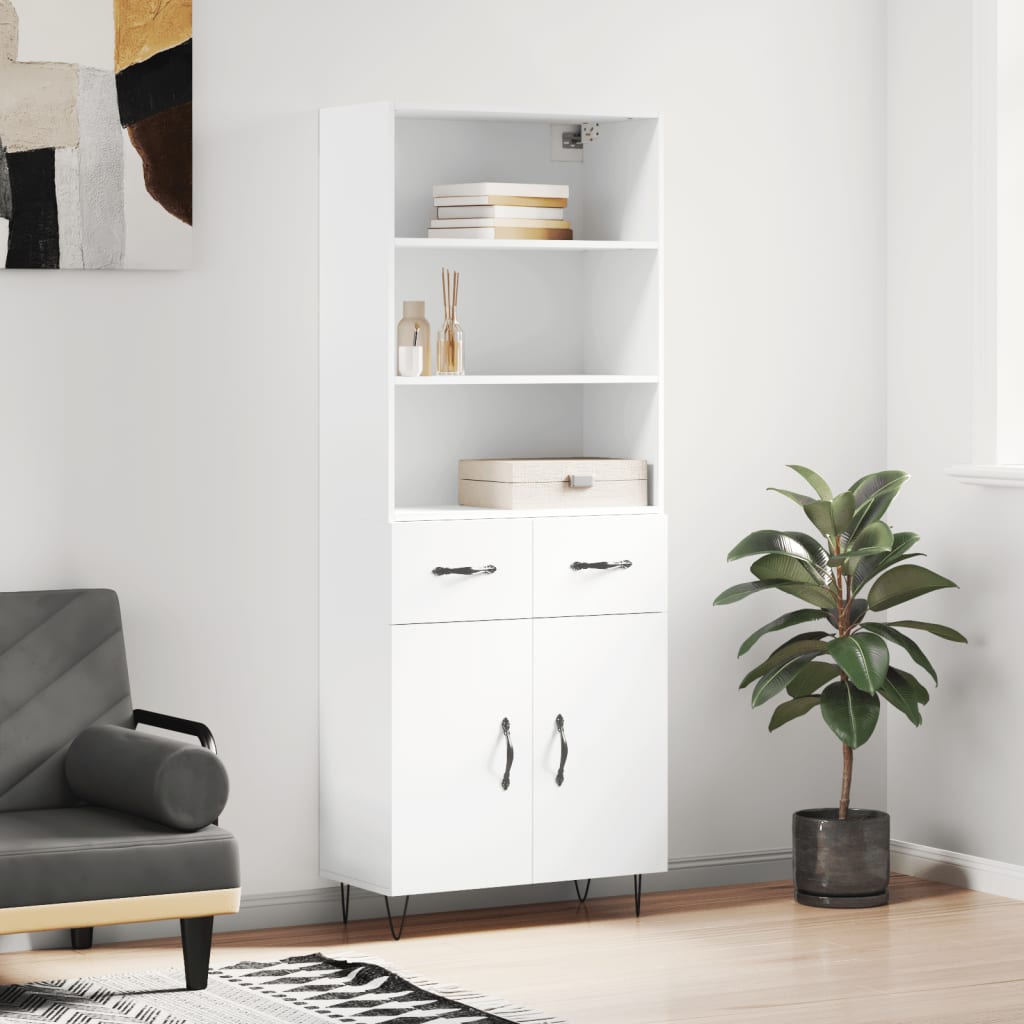 Skříň Highboard Bílá 69,5 X 34 X 180 Cm Kompozitní Dřevo