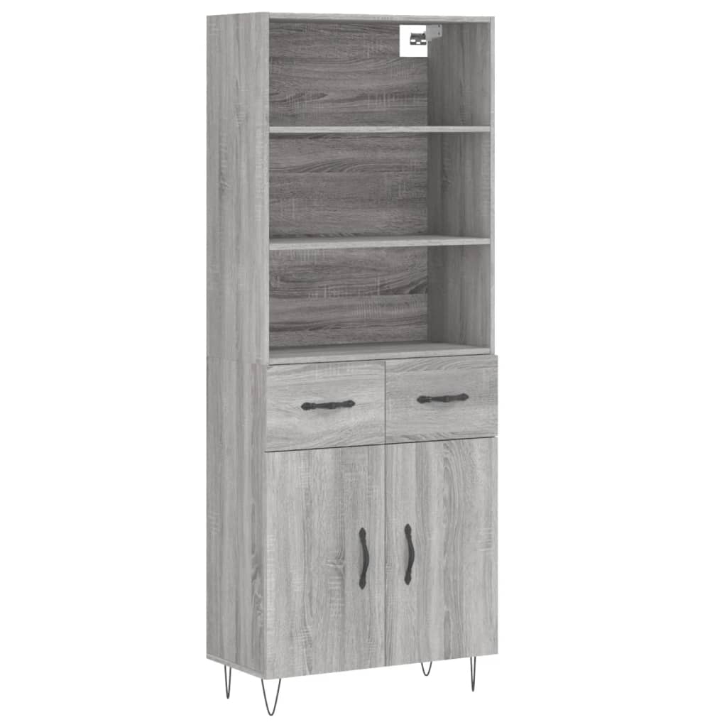 Skříň Highboard Šedá Sonoma 69,5 X 34 X 180 Cm Kompozitní Dřevo