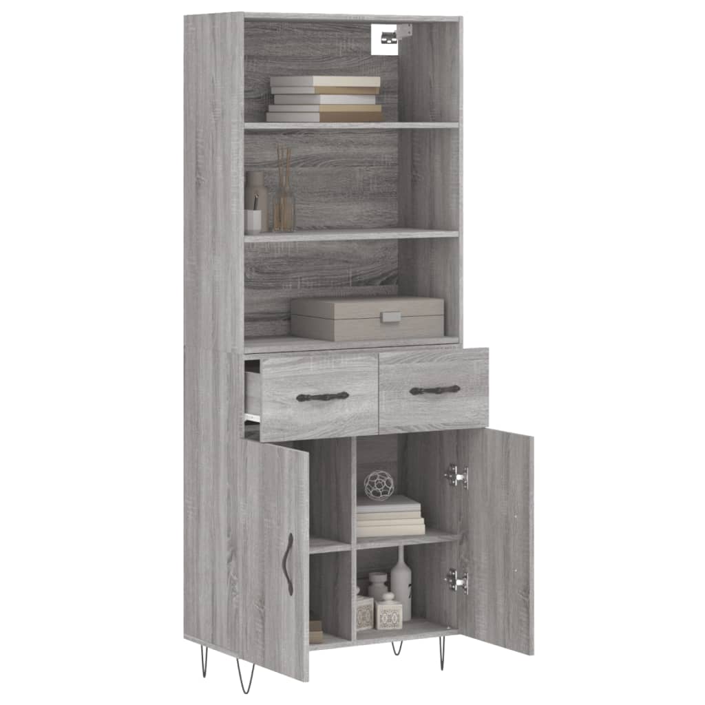 Skříň Highboard Šedá Sonoma 69,5 X 34 X 180 Cm Kompozitní Dřevo