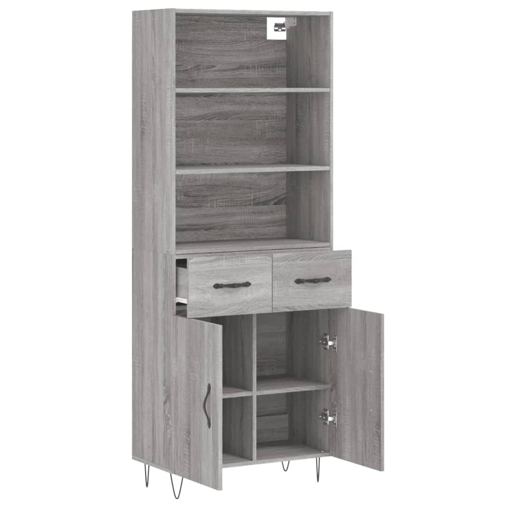 Skříň Highboard Šedá Sonoma 69,5 X 34 X 180 Cm Kompozitní Dřevo