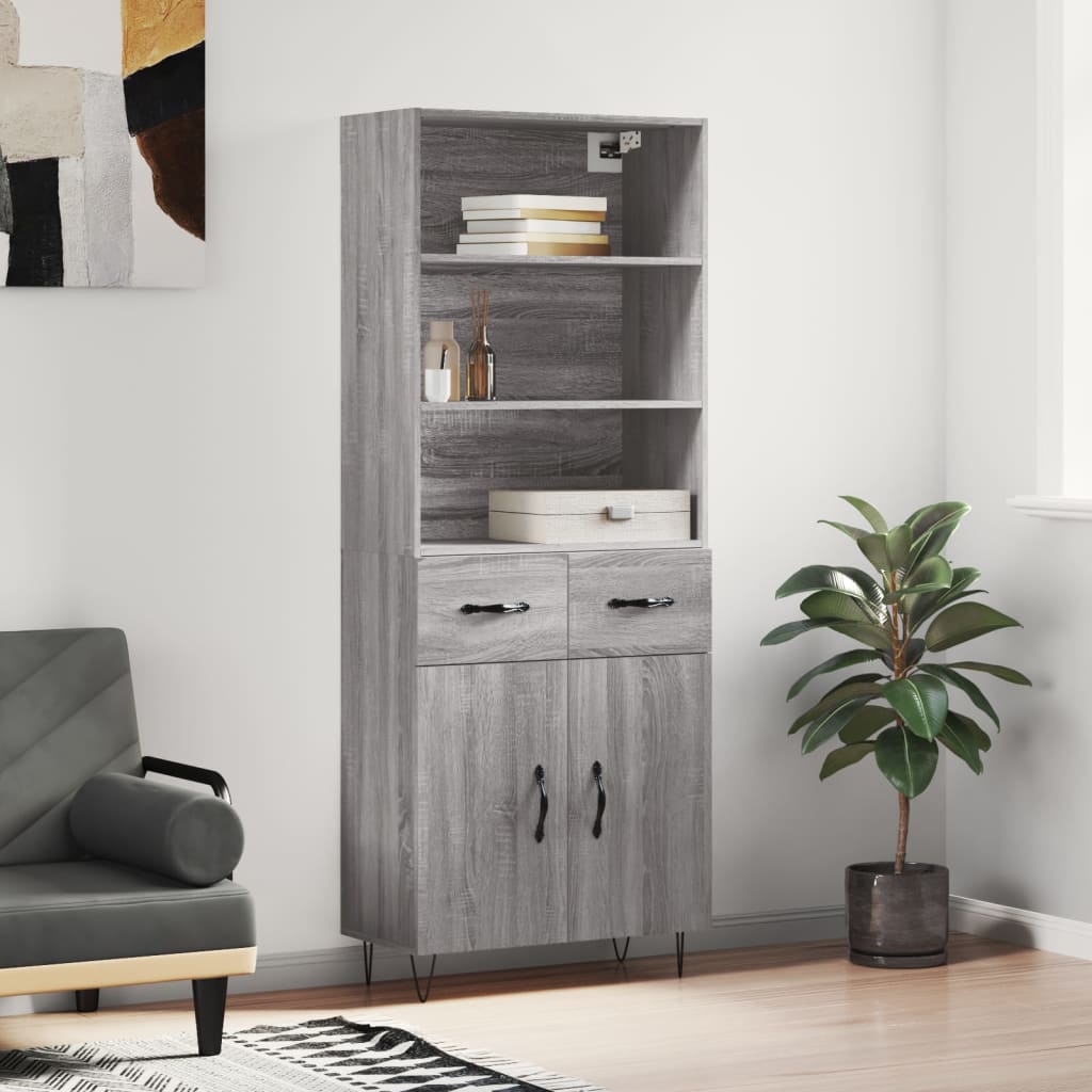 Skříň Highboard Šedá Sonoma 69,5 X 34 X 180 Cm Kompozitní Dřevo