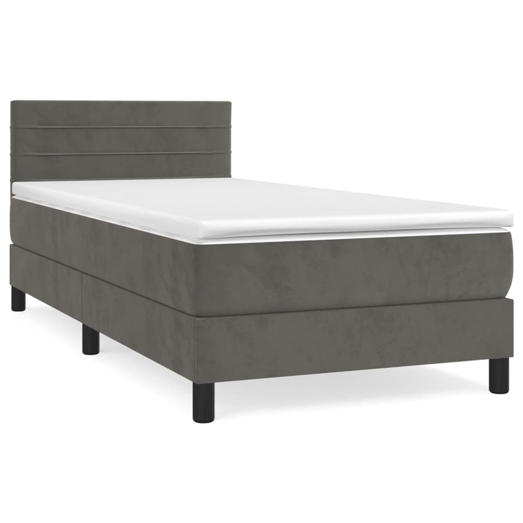 Box Spring Postel S Matrací Tmavě Šedá 90X190 Cm Samet