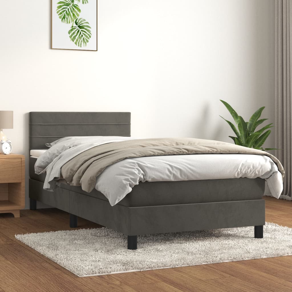 Box Spring Postel S Matrací Tmavě Šedá 90X190 Cm Samet