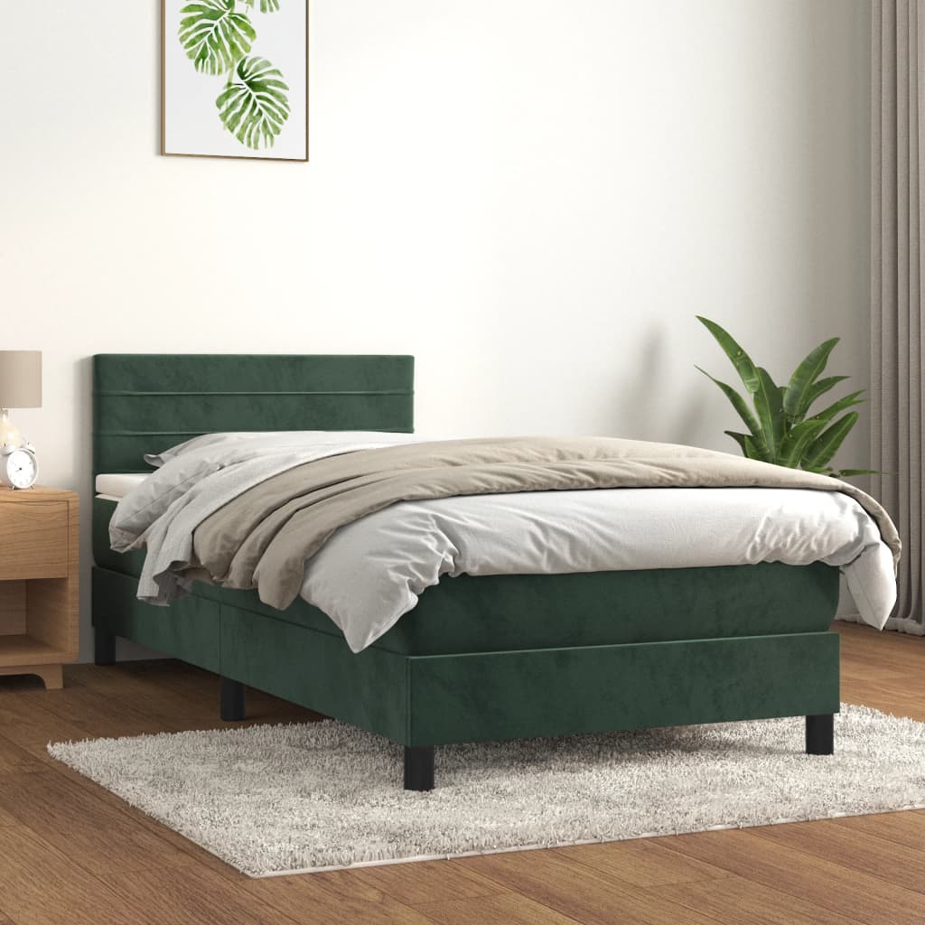 Box Spring Postel S Matrací Tmavě Zelená 90X190 Cm Samet