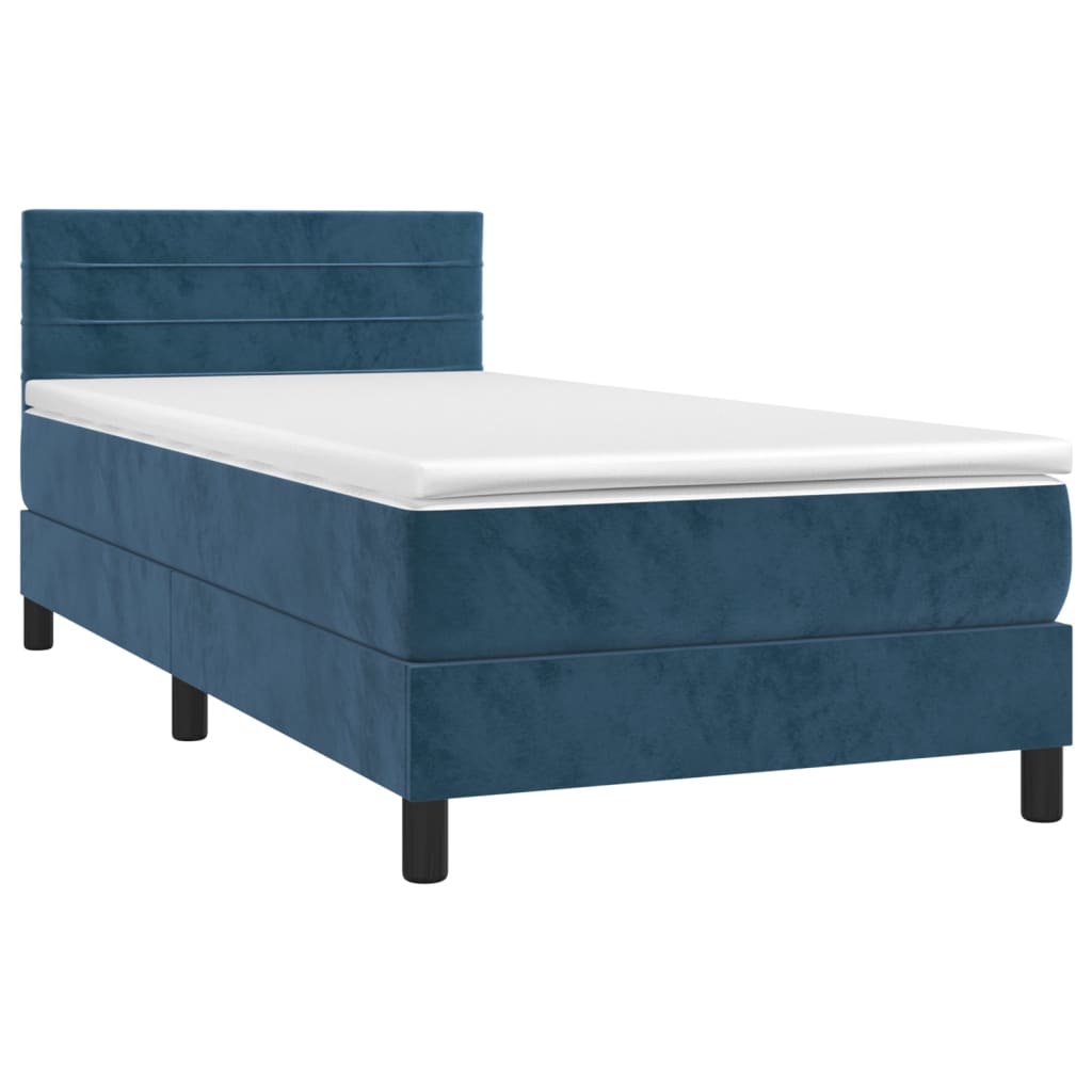 Box Spring Postel S Matrací Tmavě Modrá 90X190 Cm Samet
