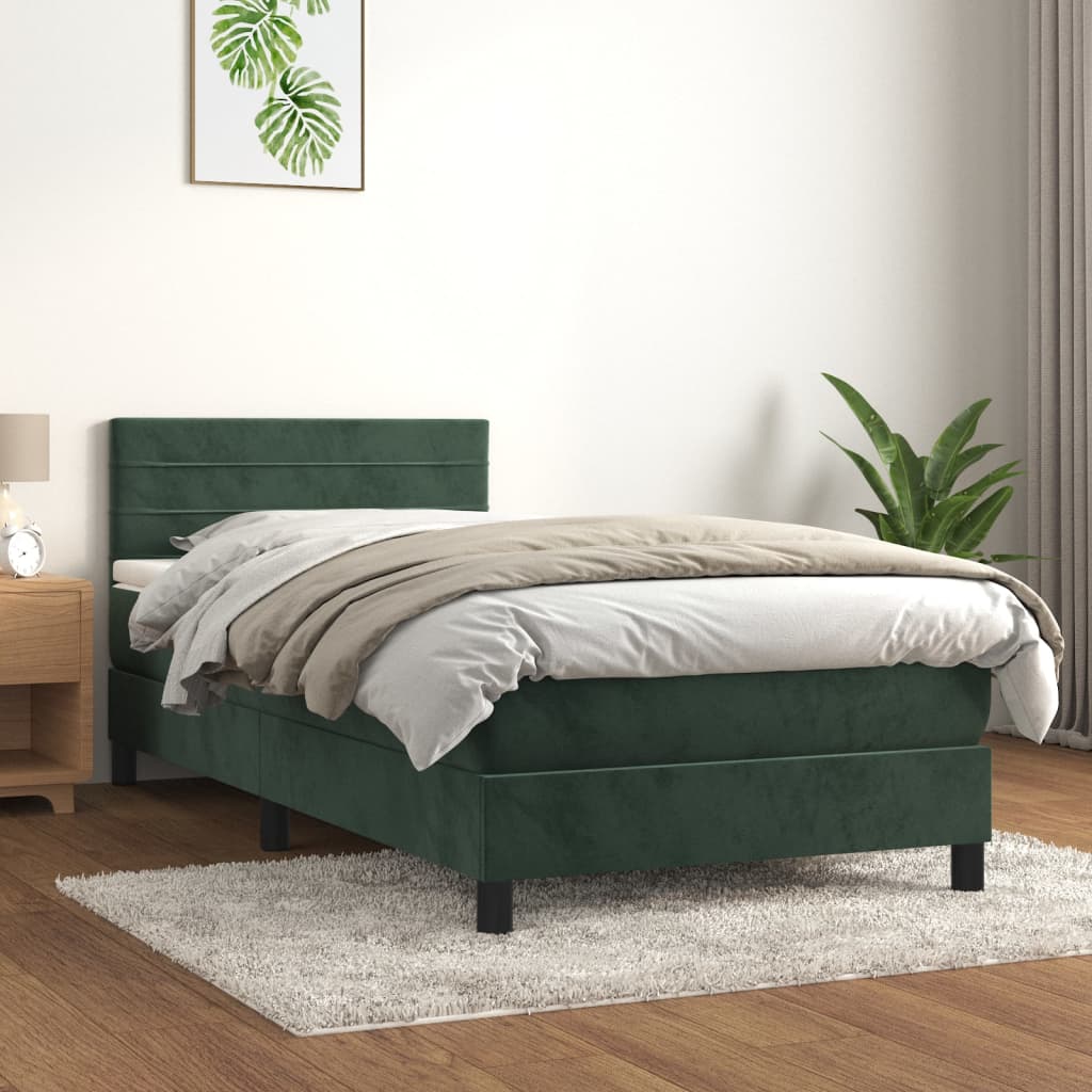 Box Spring Postel S Matrací Tmavě Zelená 90X200 Cm Samet