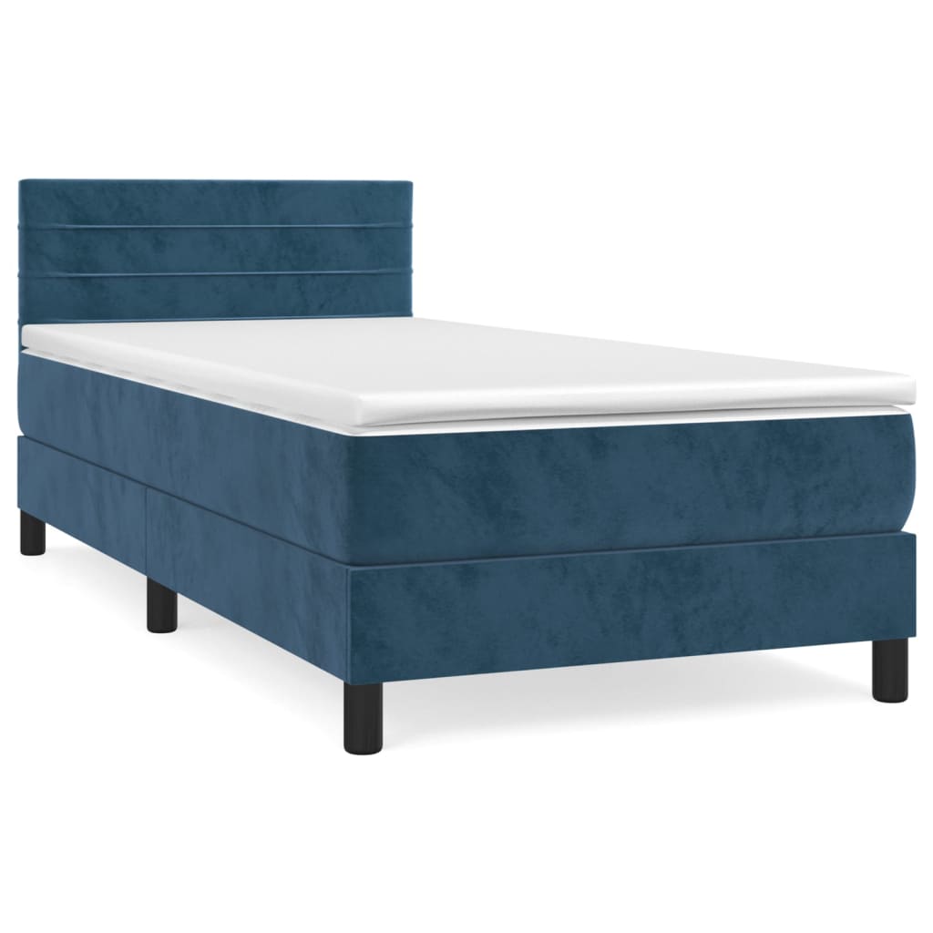 Box Spring Postel S Matrací Tmavě Modrá 90X200 Cm Samet