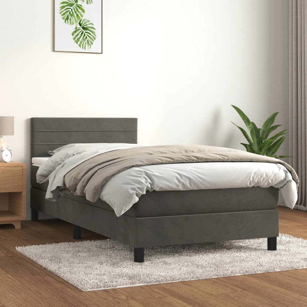 Box Spring Postel S Matrací Tmavě Šedá 100X200 Cm Samet