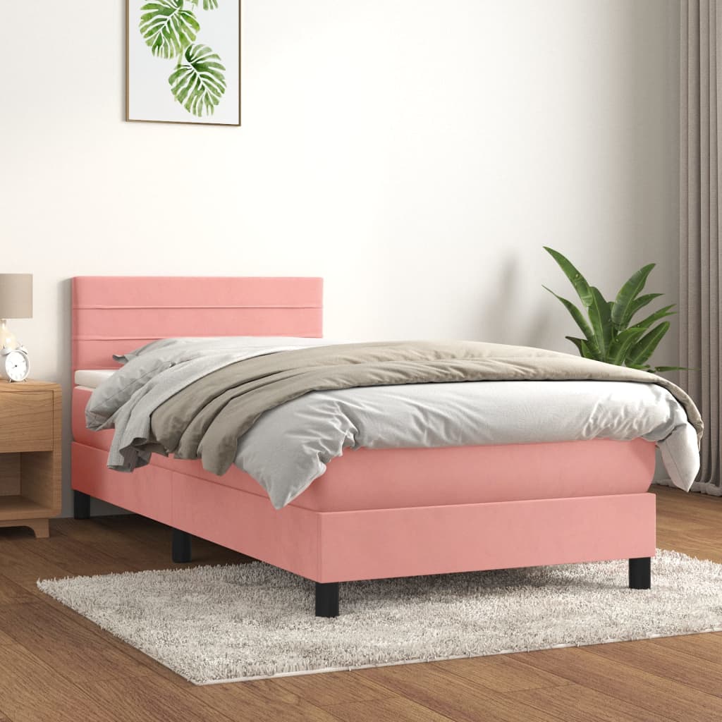 Box Spring Postel S Matrací Růžová 100X200 Cm Samet