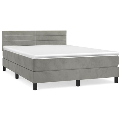 Box Spring Postel S Matrací Světle Šedá 140X190 Cm Samet
