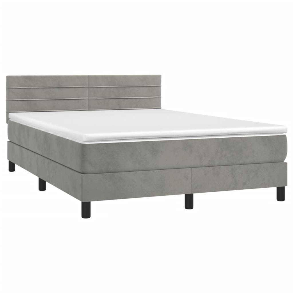 Box Spring Postel S Matrací Světle Šedá 140X190 Cm Samet