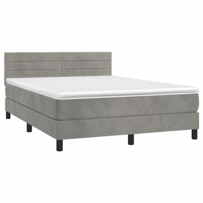 Box Spring Postel S Matrací Světle Šedá 140X190 Cm Samet