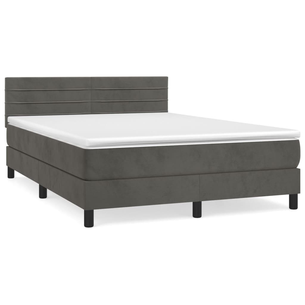 Box Spring Postel S Matrací Tmavě Šedý 140 X 190 Cm Samet