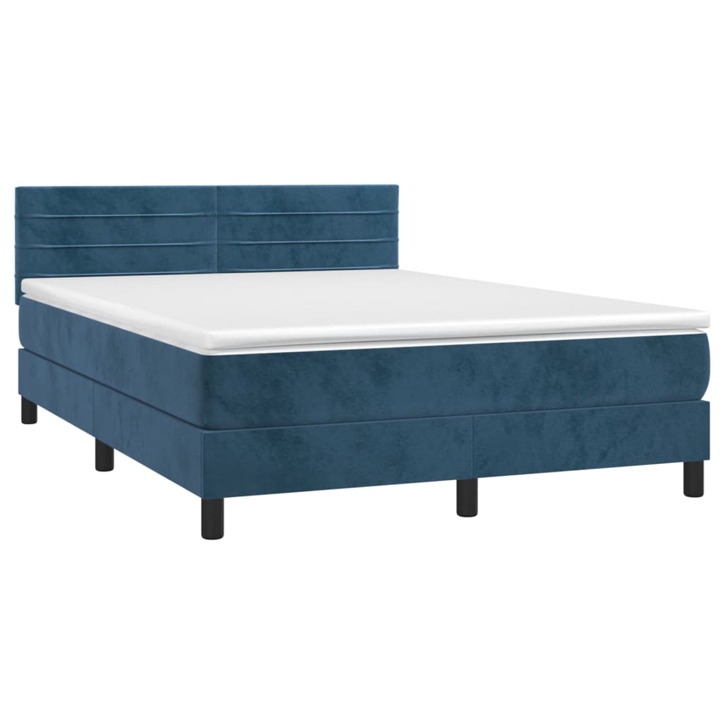 Box Spring Postel S Matrací Tmavě Modrá 140X190 Cm Samet