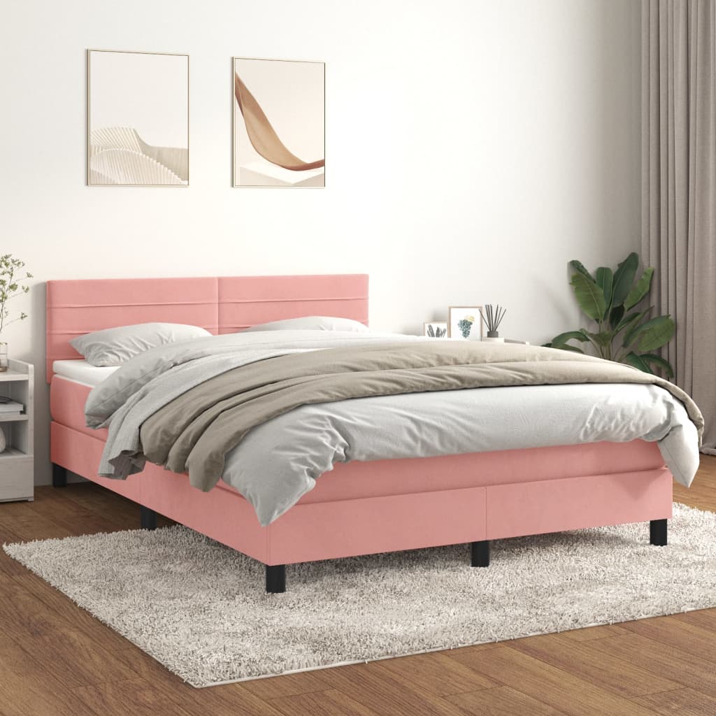 Box Spring Postel S Matrací Růžová 140X190 Cm Samet
