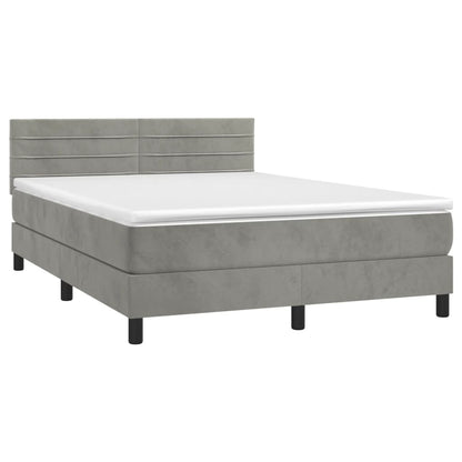 Box Spring Postel S Matrací Světle Šedá 140X200 Cm Samet
