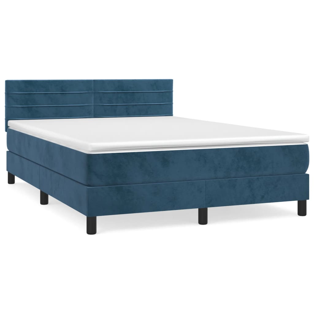 Box Spring Postel S Matrací Tmavě Modrá 140X200 Cm Samet