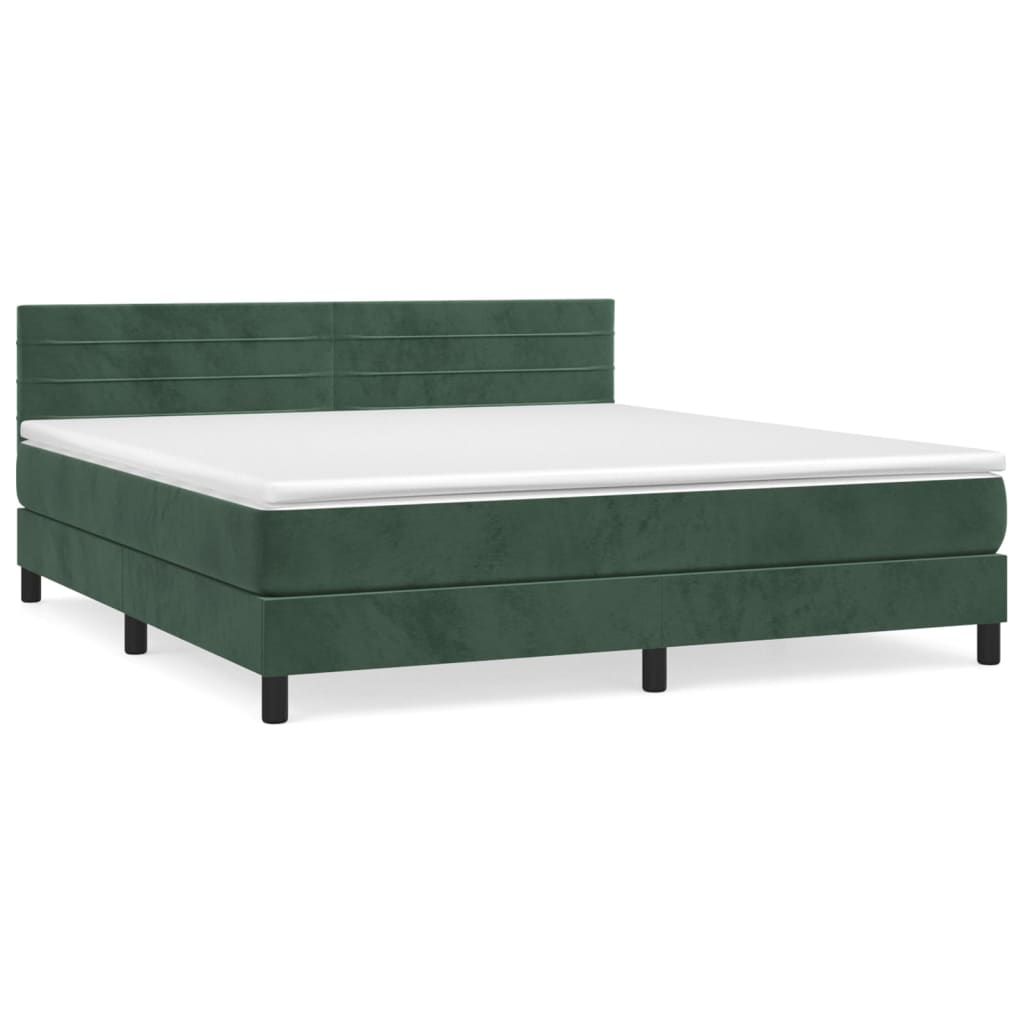 Box Spring Postel S Matrací Tmavě Zelená 160X200 Cm Samet