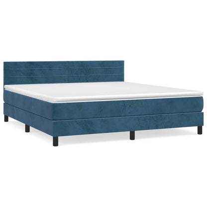 Box Spring Postel S Matrací Tmavě Modrá 160X200 Cm Samet