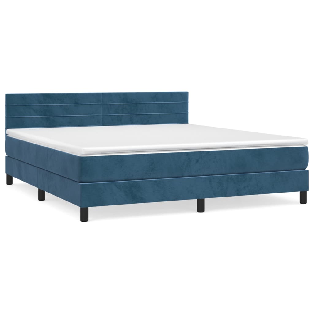 Box Spring Postel S Matrací Tmavě Modrá 180X200 Cm Samet