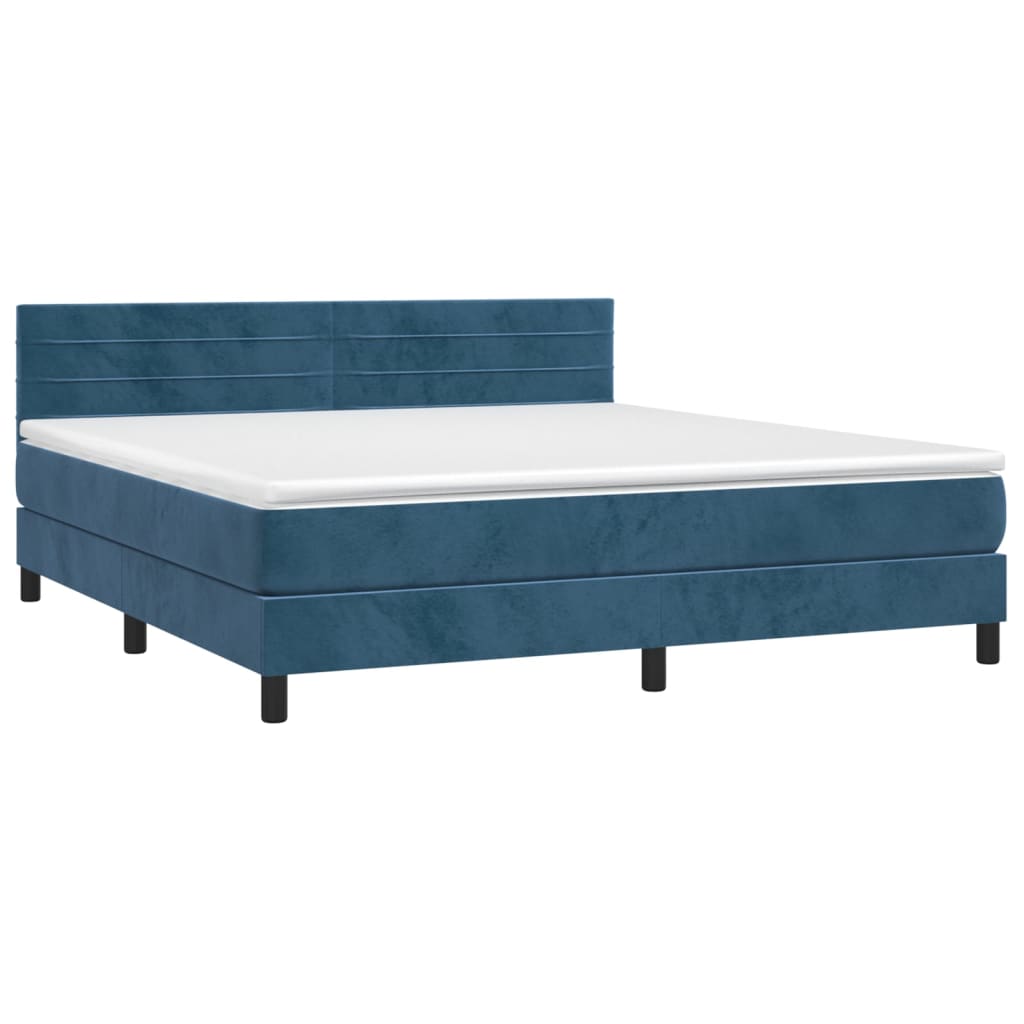 Box Spring Postel S Matrací Tmavě Modrá 180X200 Cm Samet