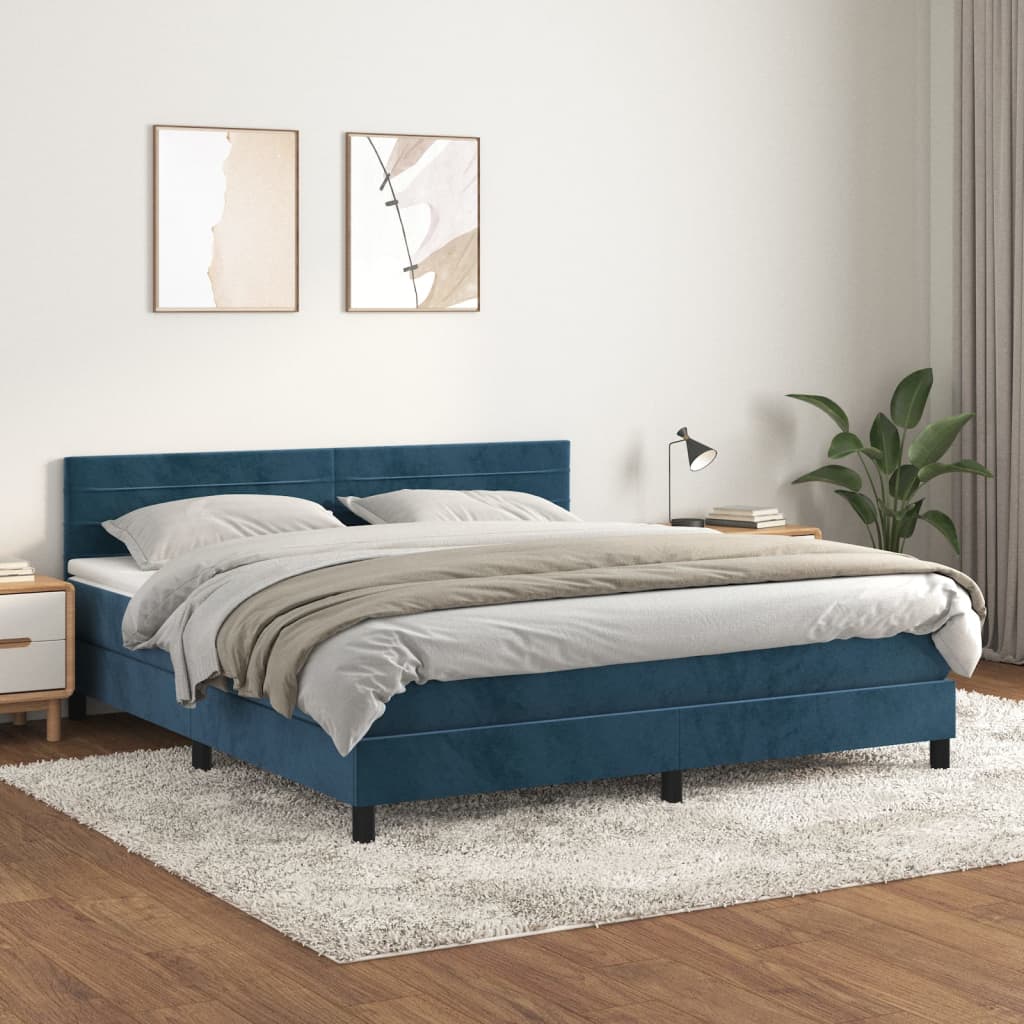 Box Spring Postel S Matrací Tmavě Modrá 180X200 Cm Samet