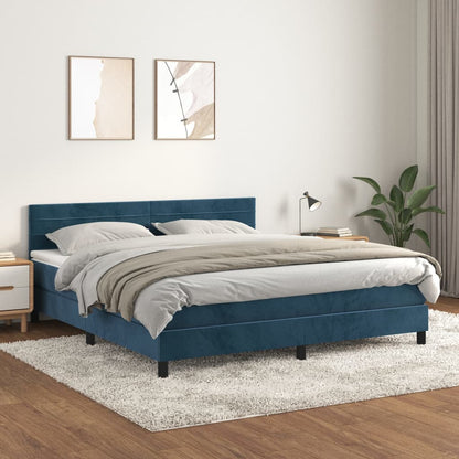 Box Spring Postel S Matrací Tmavě Modrá 180X200 Cm Samet