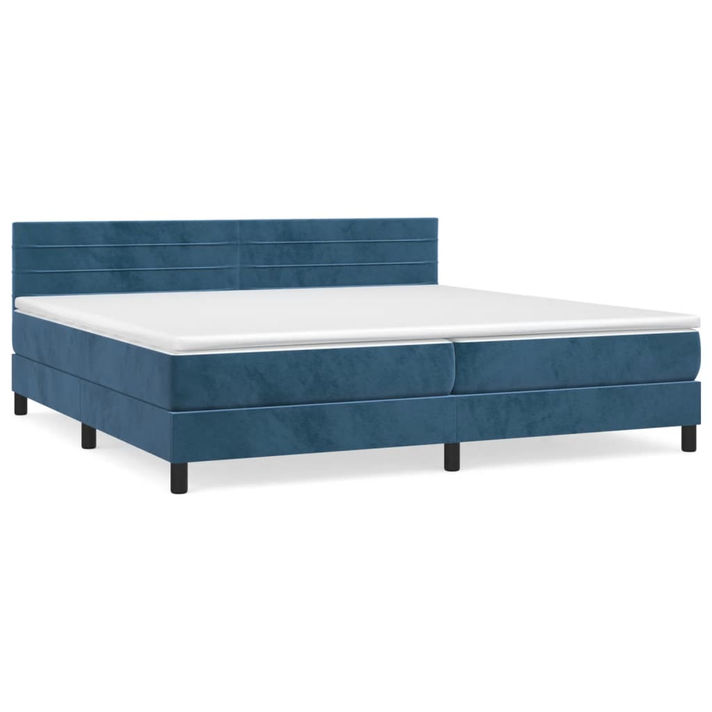 Box Spring Postel S Matrací Tmavě Modrá 200X200 Cm Samet