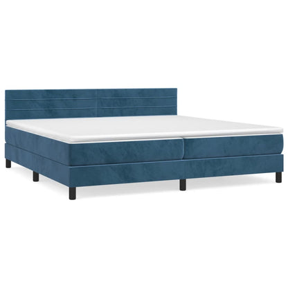Box Spring Postel S Matrací Tmavě Modrá 200X200 Cm Samet