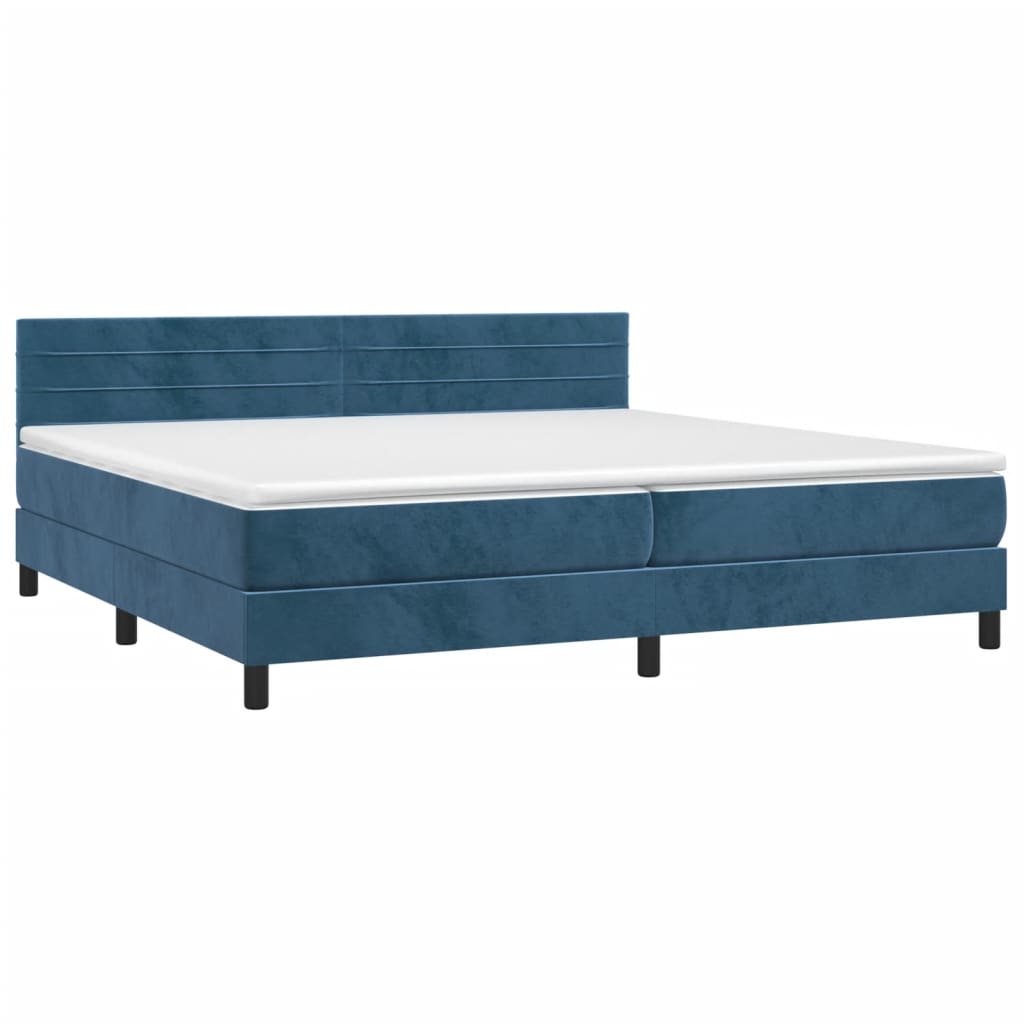 Box Spring Postel S Matrací Tmavě Modrá 200X200 Cm Samet